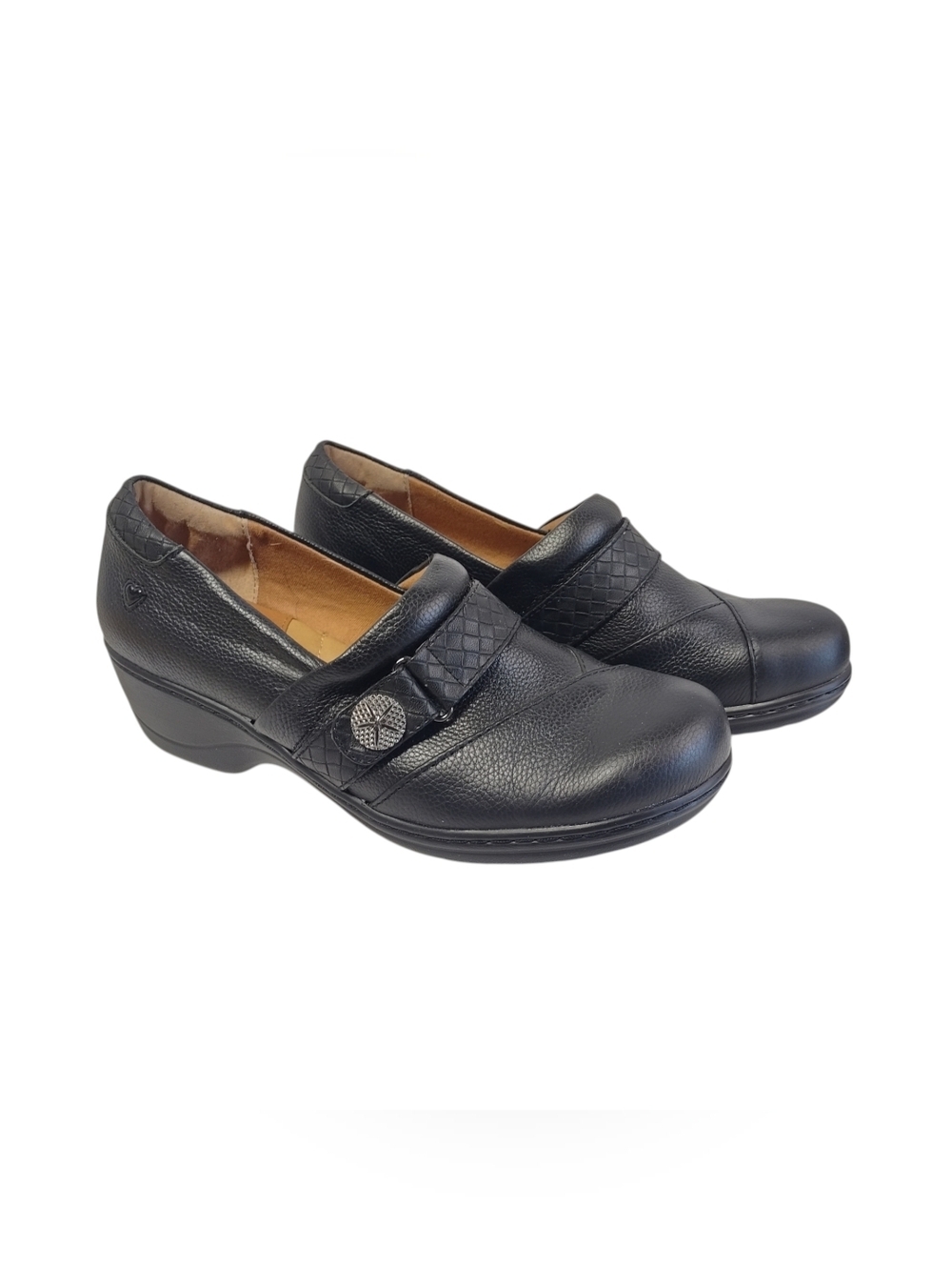 Nurse Mates Kris Black Leather Wedge Shoes Women's 11M Pillow Top Slip Resistant
